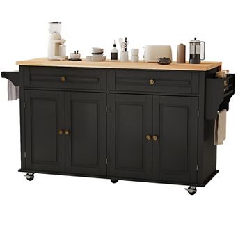 Rolling Kitchen Island Cart with Drop Leaf Countertop, 2 Drawers, Towel Rack for Dining Room