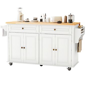 Rolling Kitchen Island Cart with Drop Leaf Countertop, 2 Drawers, Towel Rack for Dining Room