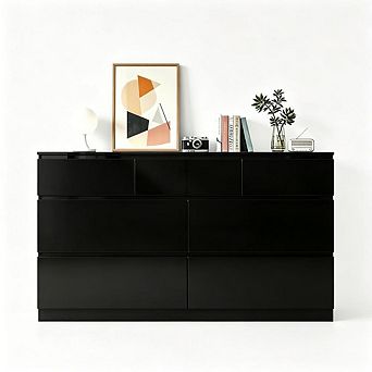 55" High Gloss 7 Drawer Dresser with Charging Station for Bedroom, Living Room, Entryway