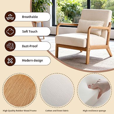 Lufeiya Modern Accent Armchair with Solid Rubberwood Frame & Lumbar Pillow