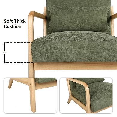 Lufeiya Modern Accent Armchair with Solid Rubberwood Frame & Lumbar Pillow