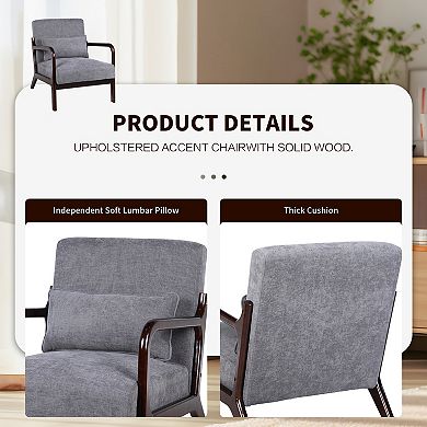 Lufeiya Modern Accent Armchair with Solid Rubberwood Frame & Lumbar Pillow
