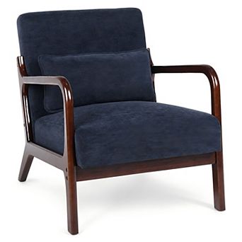 Lufeiya Modern Accent Armchair with Solid Rubberwood Frame & Lumbar Pillow