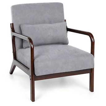 Lufeiya Modern Accent Armchair with Solid Rubberwood Frame & Lumbar Pillow