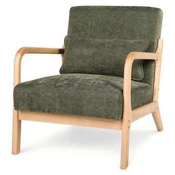 Lufeiya Modern Accent Armchair with Solid Rubberwood Frame & Lumbar Pillow
