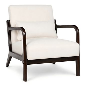 Lufeiya Modern Accent Armchair with Solid Rubberwood Frame & Lumbar Pillow