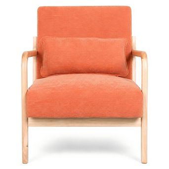 Lufeiya Modern Accent Armchair with Solid Rubberwood Frame & Lumbar Pillow