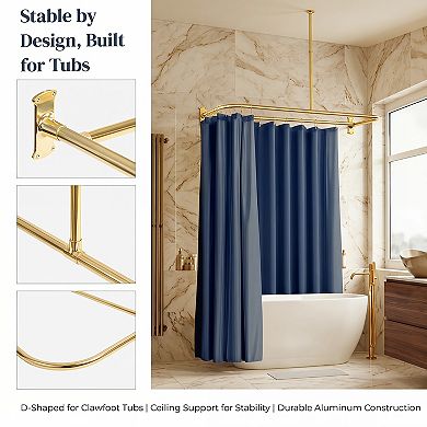 Utopia Alley D-Shaped Shower Rod with Ceiling Support, 28-68" Non-Adjustable and Stable