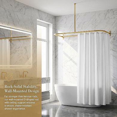 Utopia Alley D-Shaped Shower Rod with Ceiling Support, 28-68" Non-Adjustable and Stable