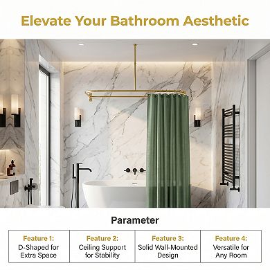 Utopia Alley D-Shaped Shower Rod with Ceiling Support, 28-68" Non-Adjustable and Stable