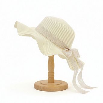 Women's Wide Brim Straw Sun Hat Lace Ribbon Tie Lightweight Summer Beach Hat