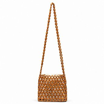 Hand-Crafted Wooden Beaded Crossbody Bag for Women - Lightweight Geometric Pattern Purse