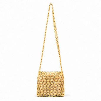 Hand-Crafted Wooden Beaded Crossbody Bag for Women - Lightweight Geometric Pattern Purse