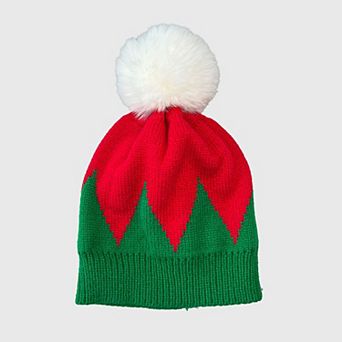 Women's Christmas Beanie Knit Hat with Faux Fur Pom-Pom for Holiday Winter Warmth