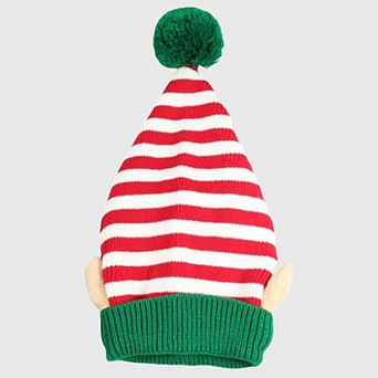 Women's Christmas Elf Striped Knit Hat Striped Beanie with Pom-Pom & Elf Ears for Holiday Parties