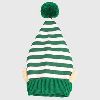 Women's Christmas Elf Striped Knit Hat Striped Beanie with Pom-Pom & Elf Ears for Holiday Parties