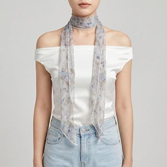 Women's Lightweight Sheer Skinny Scarf with Marble Print and Finished Edge Detail