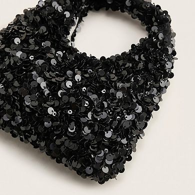 Women's Sequin Top Handle Mini Bag with Round Cutout Handle and Chain Strap