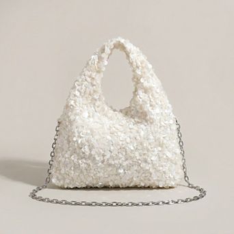 Women's Sequin Top Handle Mini Bag with Round Cutout Handle and Chain Strap