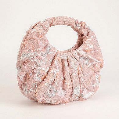 Women's Sequin Hobo Shoulder Bag with Oversized Paillette Details Padded Handle