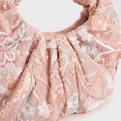 Women's Sequin Hobo Shoulder Bag with Oversized Paillette Details Padded Handle