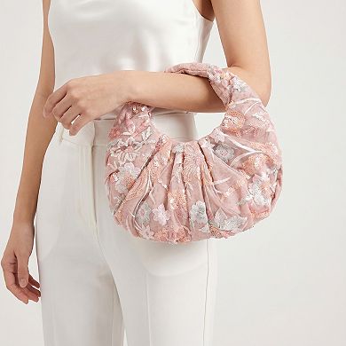 Women's Sequin Hobo Shoulder Bag with Oversized Paillette Details Padded Handle