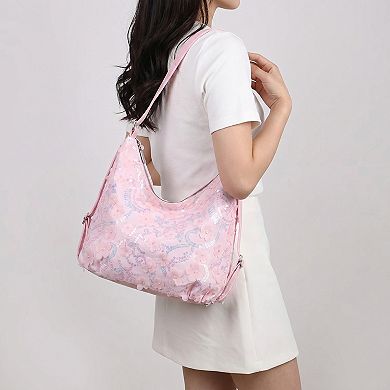 Women's Floral Sequin Hobo Shoulder Bag with 3D Applique Details and Adjustable Strap