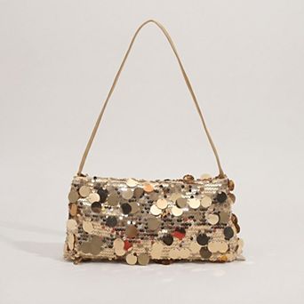 Women's Sequin Baguette Shoulder Bag with Oversized Paillette Details Slim Strap