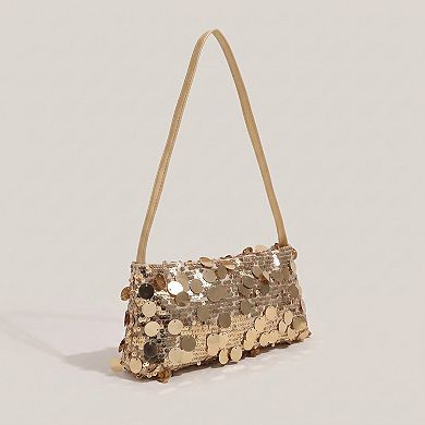Women's Sequin Baguette Shoulder Bag with Oversized Paillette Details Slim Strap