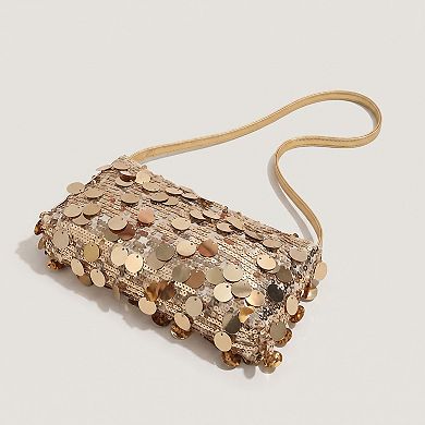 Women's Sequin Baguette Shoulder Bag with Oversized Paillette Details Slim Strap