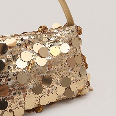 Women's Sequin Baguette Shoulder Bag with Oversized Paillette Details Slim Strap