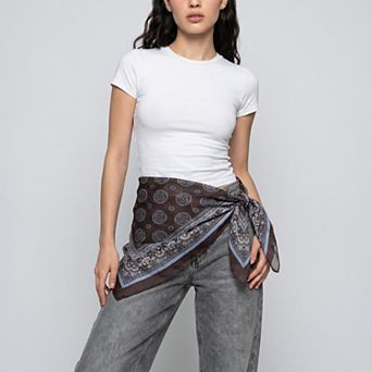 Women's Lightweight Square Scarf with Sheer Fabric and Multi-Way Wrap Design
