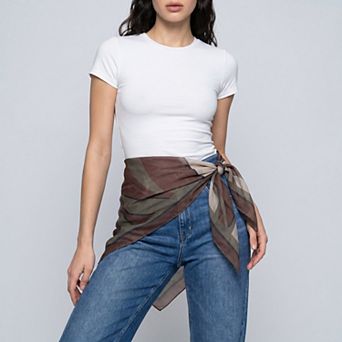 Women's Lightweight Square Scarf with Sheer Fabric and Multi-Way Wrap Design