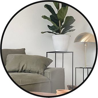 24" Black Metal Round Wall Mirror Modern Framed Bathroom Vanity Mirror for Bedroom & Living Room