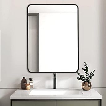 24x32 Black Metal Frame Wall Mirror Rectangular Bathroom Vanity Mirror, Modern Wall Mounted