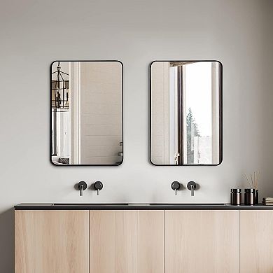 24x32 Black Metal Frame Wall Mirror Rectangular Bathroom Vanity Mirror, Modern Wall Mounted