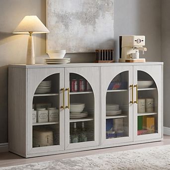 2 pc Arched Sideboard Buffet with Glass Door, Modern Wood Storage Cabinet for Kitchen Living Room