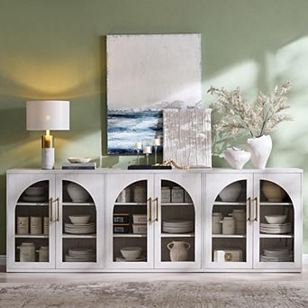 3 pc Arched Sideboard Buffet with Glass Door, Modern Wood Storage Cabinet for Kitchen Living Room