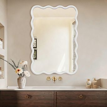 24x36 Wavy Wood Frame Mirror Natural Solid Wood Decorative Wall Mirror for Bathroom & Living Room