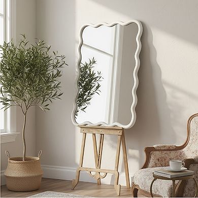 24x36 Wavy Wood Frame Mirror Natural Solid Wood Decorative Wall Mirror for Bathroom & Living Room
