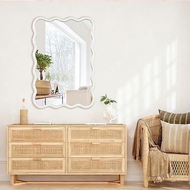 24x36 Wavy Wood Frame Mirror Natural Solid Wood Decorative Wall Mirror for Bathroom & Living Room