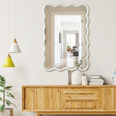 24x36 Wavy Wood Frame Mirror Natural Solid Wood Decorative Wall Mirror for Bathroom & Living Room