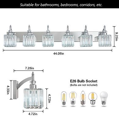 ZLAIQB 44.09" 6-Light Modern Crystal Bathroom Wall Sconce