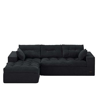 MAXYOYO Puffinest L Shaped Sofa, Corduroy Convertible Ottoman, No Assembly