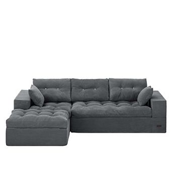 MAXYOYO Puffinest L Shaped Sofa, Corduroy Convertible Ottoman, No Assembly