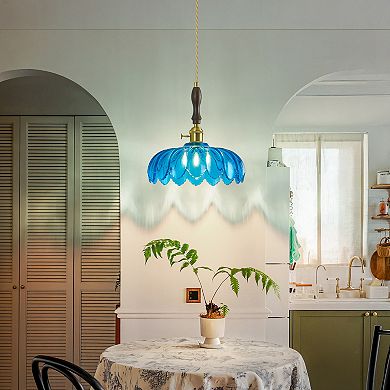 ZLAIQB 1-Light Retro Flower Glass Adjustable 10.03" Pendant Light