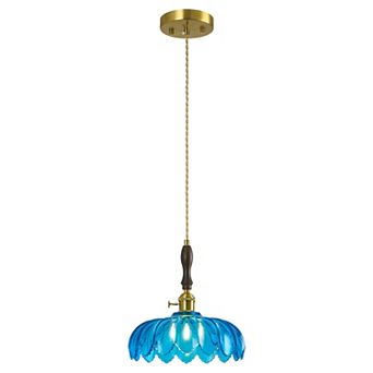 ZLAIQB 1-Light Retro Flower Glass Adjustable 10.03" Pendant Light