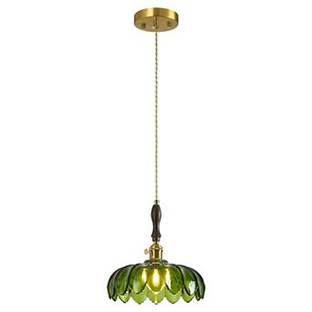 ZLAIQB 1-Light Retro Flower Glass Adjustable 10.03" Pendant Light