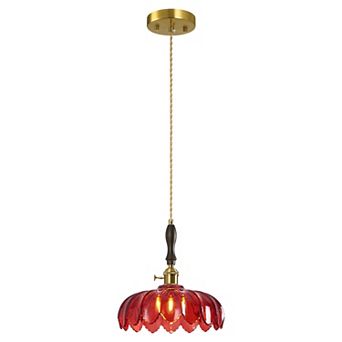 ZLAIQB 1-Light Retro Flower Glass Adjustable 10.03" Pendant Light