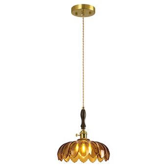 ZLAIQB 1-Light Retro Flower Glass Adjustable 10.03" Pendant Light
